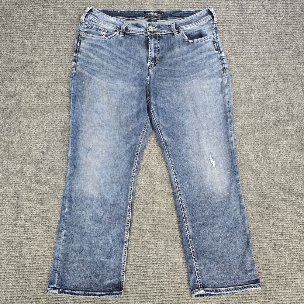 Silver Jeans Co Avery Jeans Womens W16 L25 Skinny Crop Blue Stretch Distressed